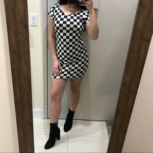 Unbranded Checkered Monochrome Cross Back Bodycon